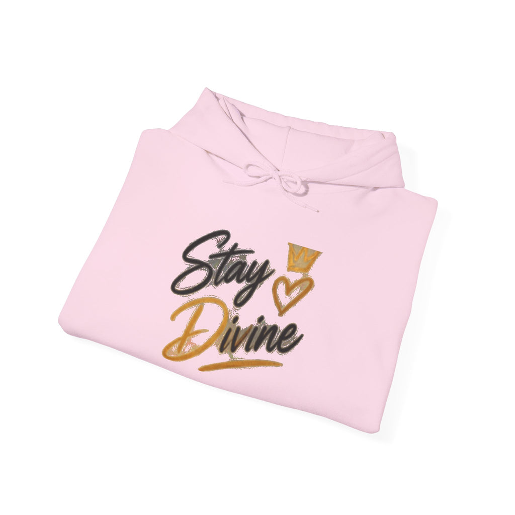 Stay Divine Hoodie - Inspirational 'Stay Divine' Graphic Pullover with Crown & Heart